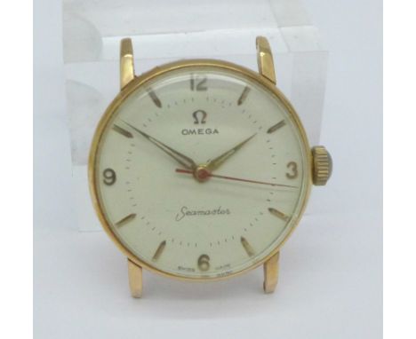 A 14ct gold cased manual wind Omega wristwatch, the movement numbered 11374168, 32mm case, the dial marked Seamaster