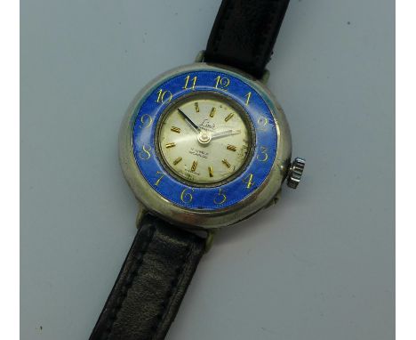 A lady's silver and enamel wristwatch