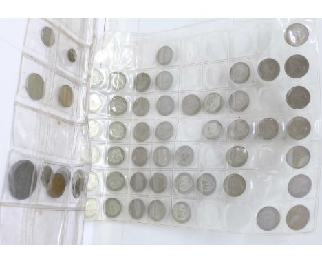Assorted pre and post 1947 shillings and other coins including cartwheel penny