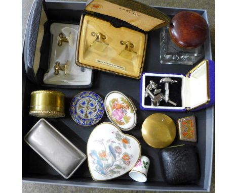 A collection of trinket and rouge pots, cufflinks, etc.