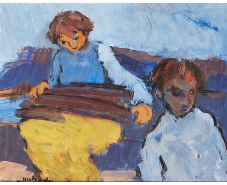 Moshe Mokady,  Israeli/Polish 1902-1975 -   Portrait of two children;   oil on board, signed lower left 'Mokady', 25.5 x 31.8