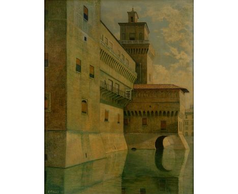 Robert Frame, Scottish c.1922-1989 -Castello Estense, Ferrara, Italy, 1979;oil on canvas, signed and dated lower left 'R. Fra