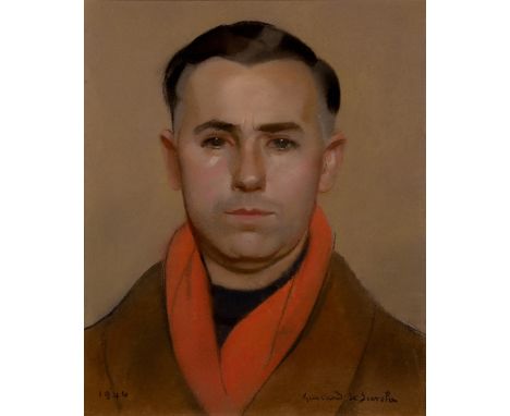 Lucien Victor Guirand de Scévola,  French 1871-1950 -   Portrait of a man wearing a red scarf, 1946;   pastel on paper, signe