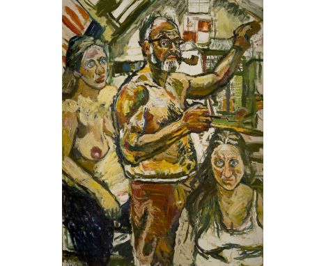 John Randall Bratby RA,  British 1928-1992 -   Self-portrait with two Jeans;  oil on canvas, signed lower left 'BRATBY', 121.