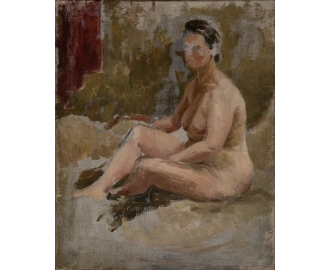 Sarah Nechamkin, British 1917-2017 -Nude;oil on canvas, 53 x 43 cm: together with an unframed oil on canvas portrait of a wom
