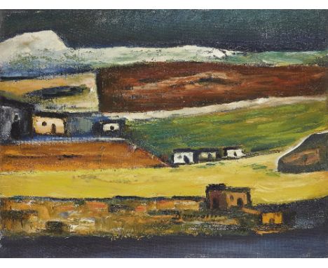Pranas Domsaitis,  South African 1880-1965 -   Landscape with cottages;   oil on board, signed in the centre 'Domsaitis', 36 