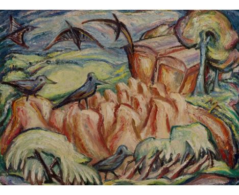 Millie Frood,  Scottish 1900–1988 -   Birds, 1965;   oil on panel, signed, titled and dated on the reverse 'M FROOD BIRDS 196