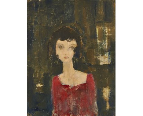 Robert Sadler,  British 1909-2001 -   Girl in red;   oil on panel, signed lower left 'Sadler', 49.5 x 40 cm   Provenance: the