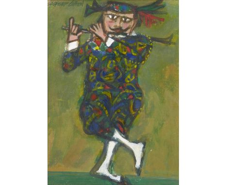 Alfred Cohen,  American/British 1920-2001 -   Zanni with Flute, 1984;   oil on panel, signed upper left 'Alfred Cohen', title