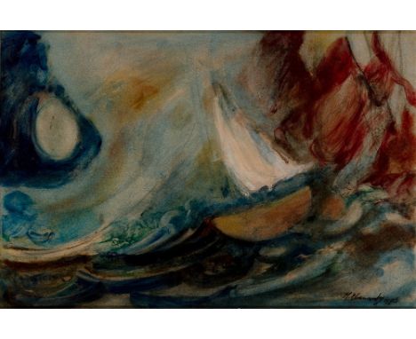 Meyer Uranovsky,  South African b.1939 -   Seascape with a sailing boat, 1971;  oil on board, signed and dated lower right 'M