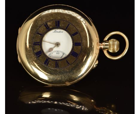 J W Benson of London 9ct gold keyless winding half hunter pocket watch&nbsp;with inset subsidiary seconds dial, gold hands, b