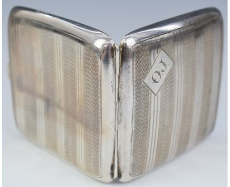 George V hallmarked silver cigarette case with engine turned decoration, Birmingham 1926, maker's mark indistinct, width 9.5c
