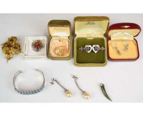 Victorian brooch set with paste, Grosse ring, silver bangle set with turquoise, Victorian silver sweetheart brooch (Birmingha