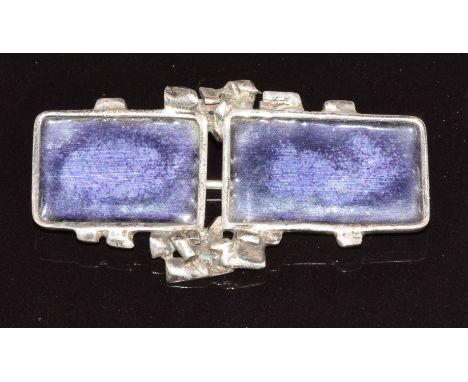 Norman Grant silver brooch set with purple enamel, Edinburgh 1975, 4.8 x 2.2cm