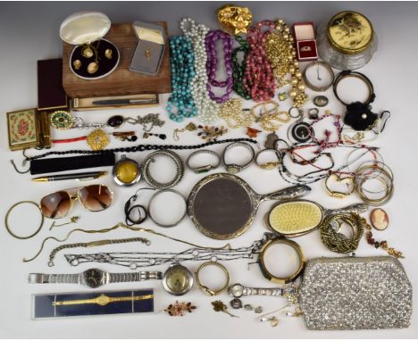 A collection of jewellery, some silver including brooch set with a cameo, another brooch, locket, bracelet, ring, bangle, ARP