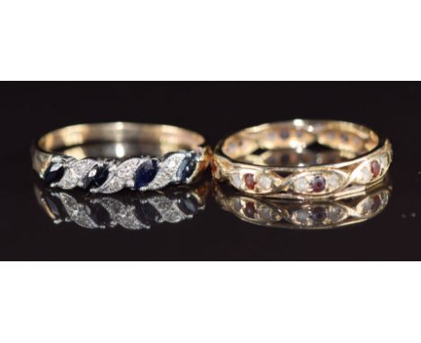 Two 9ct gold rings, one set with sapphires and diamonds, 3.6g, size O &amp; R