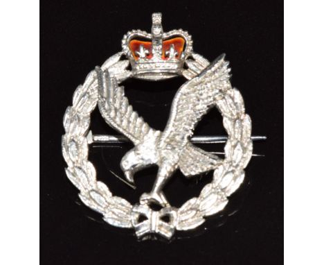 Army Air Corps 9ct white gold brooch set with enamel by Garrard &amp; Co, 6.4g, 2.5 x 3cm