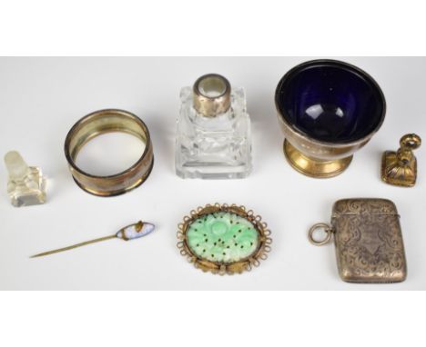 Silver and collectables including Victorian hallmarked silver vesta, Birmingham 1891, maker Minshull &amp; Latimer, hallmarke