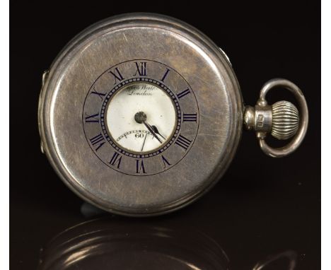 James Walker of London hallmarked silver keyless winding half hunter pocket watch with inset subsidiary seconds dial, blued h