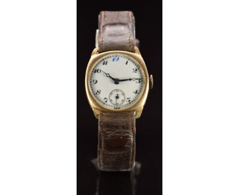 Unnamed 9ct gold gentleman's wristwatch&nbsp;with inset subsidiary seconds dial, blued hands, black Arabic numerals, white en