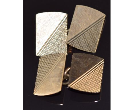 A pair of 9ct gold cufflinks with engine turned decoration, 4.9g