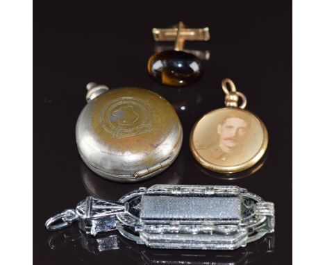 Art Deco lorgnette, rolled gold locket, sovereign holder and single cufflinks