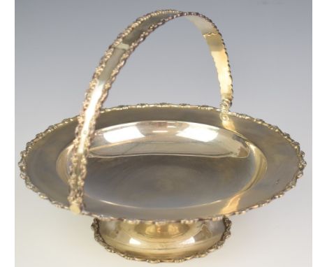 Mappin &amp; Webb George V hallmarked silver swing handled basket or pedestal dish, Sheffield 1922, width 25cm, height includ