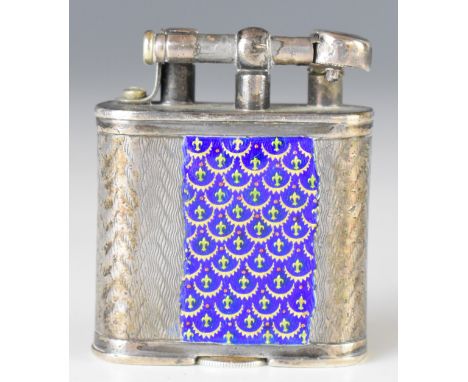 Dunhill Unique Art Deco hallmarked silver and guilloch&eacute; enamel lighter, London 1926, height 4.5cm