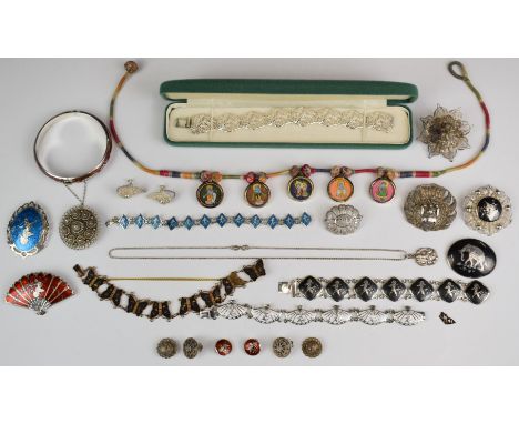 A collection of Siam silver jewellery including bangle, earrings, bracelets and brooches, together with filigree silver jewel