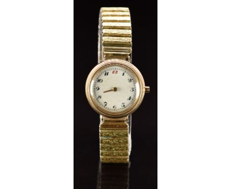 Unnamed 9ct gold gentleman's wristwatch&nbsp;with black Arabic numerals, white enamel dial and unsigned movement,&nbsp;case d
