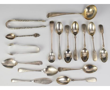 Georgian and later hallmarked silver cutlery including set of six fiddle pattern teaspoons, London 1898, maker&nbsp;William H