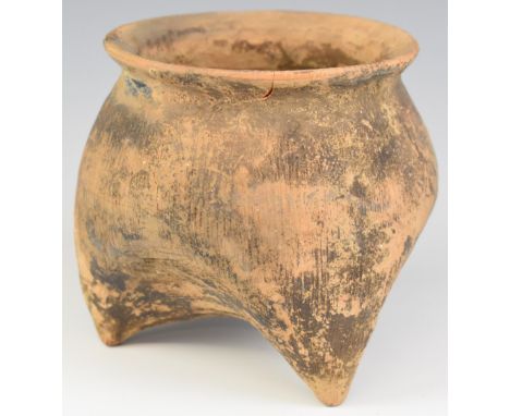 Zhou Dynasty 10thC BC or similar Chinese pottery footed tripod jar, H13cm