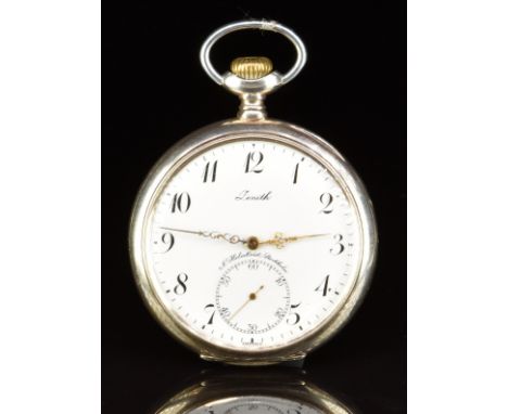 Zenith Grand Prix for N Holmkvist of Stockholm silver keyless winding open faced pocket watch&nbsp;with subsidiary seconds di