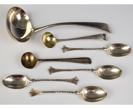 Georgian and later hallmarked silver cutlery comprising ladle, London 1803, maker&nbsp;Peter, Ann &amp; William Bateman, leng