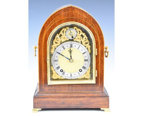 Winterhalder &amp; Hofmeier mahogany cased mantel clock with silvered chapter ring and slow fast dial, the two train movement
