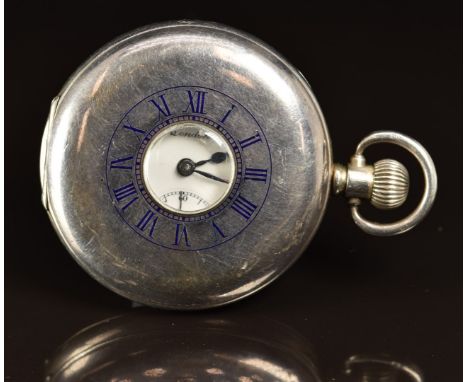 James Walker of London hallmarked silver keyless winding half hunter pocket watch with subsidiary seconds dial, blued hands, 