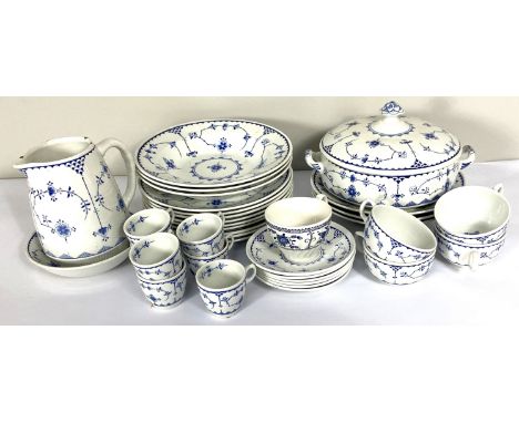 A Furnival ceramic part dinner service, including covered vegetable tureens, jugs, cups and saucers (a lot)