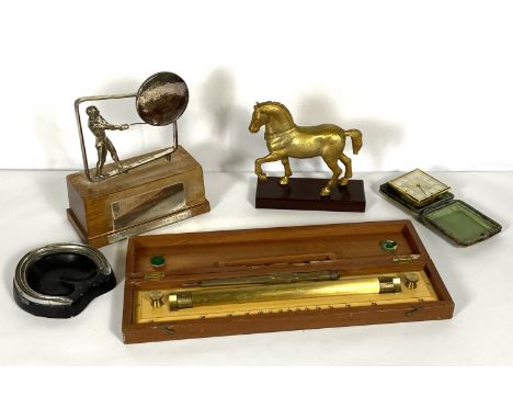 Assorted items, including a gilt brass horse, 18cm high; also a Top Rank Club silver trophy, hallmarked London, 1977; also a 