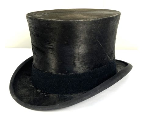 A vintage Gentleman&rsquo;s black silk top hat, by S. Patey (London) Ltd, (aperture 20cm x 16.5cm), boxed