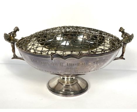 A silver racing trophy, hallmarked Sheffield 1968, 'The Contour Hosiery Stakes', the wide circular shallow bowl set on a spre