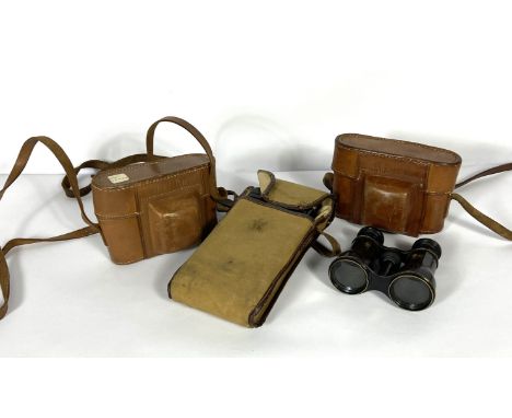 Two rare Ilford Advocate 35mm vintage cameras, both in leather cases; also vintage Kodak A116 camera; and a pair of small poc
