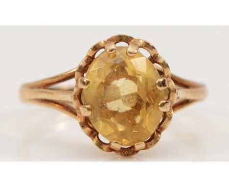 A 9ct gold citrine cocktail ring, N 1/2, 10mm x 8mm citrine, 2.2g