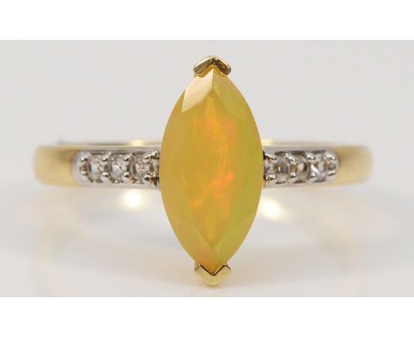 A 10k gold Gemporia opal and white gemstone ring, N, 2.2g
