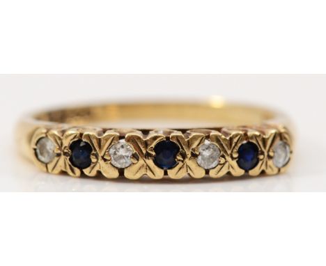 A 9ct gold diamond and sapphire half eternity ring, N, 2g