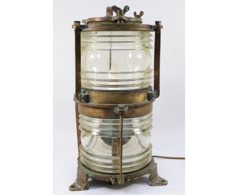 Nautical Interest; A brass anchor lantern, stamped Birmingham, 1927, and later converted to electric, H-51cm.