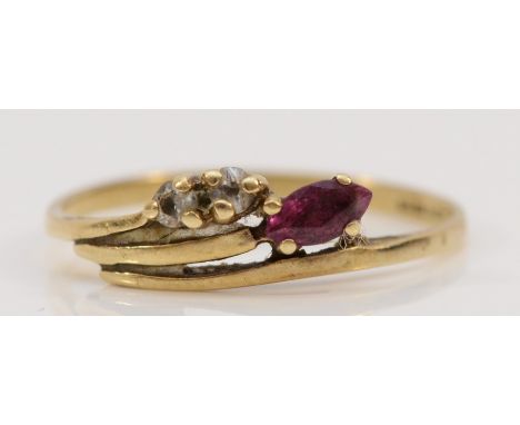 A 9ct gold ruby and white gemstone dress ring, M, 1.1g