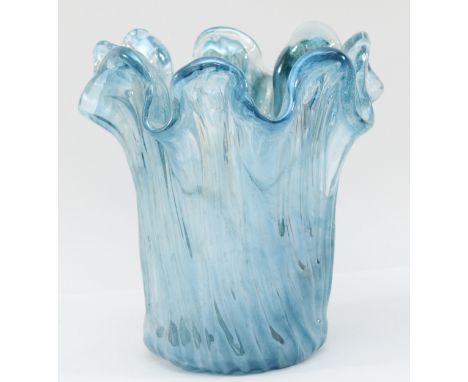 A Lavorazione Arte Murano vase, mottled blue in colour with a ruffled rim, H-23cm.