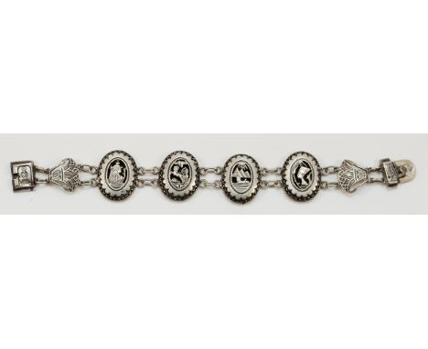 An Egyptian silver panel link bracelet, bearing control marks, 19.5cm, 38gm