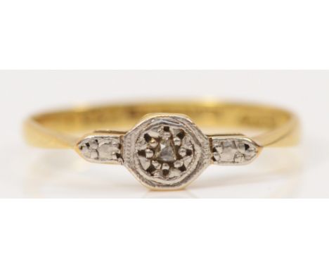 An 18ct gold and platinum rose cut diamond ring, N 1/2, 1.5g