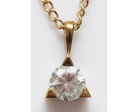 A 9ct gold and white gemstone pendant with a chain, 10mm pendant length, 1.6g